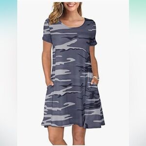 Large Korsis tee shirt dress T-shirt pockets swingy a-line black gray camo print